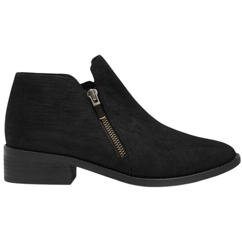 Eileen Fisher Dole Booties Intaglio Nubuck Leather Ankle Zip Heel Black 6.5